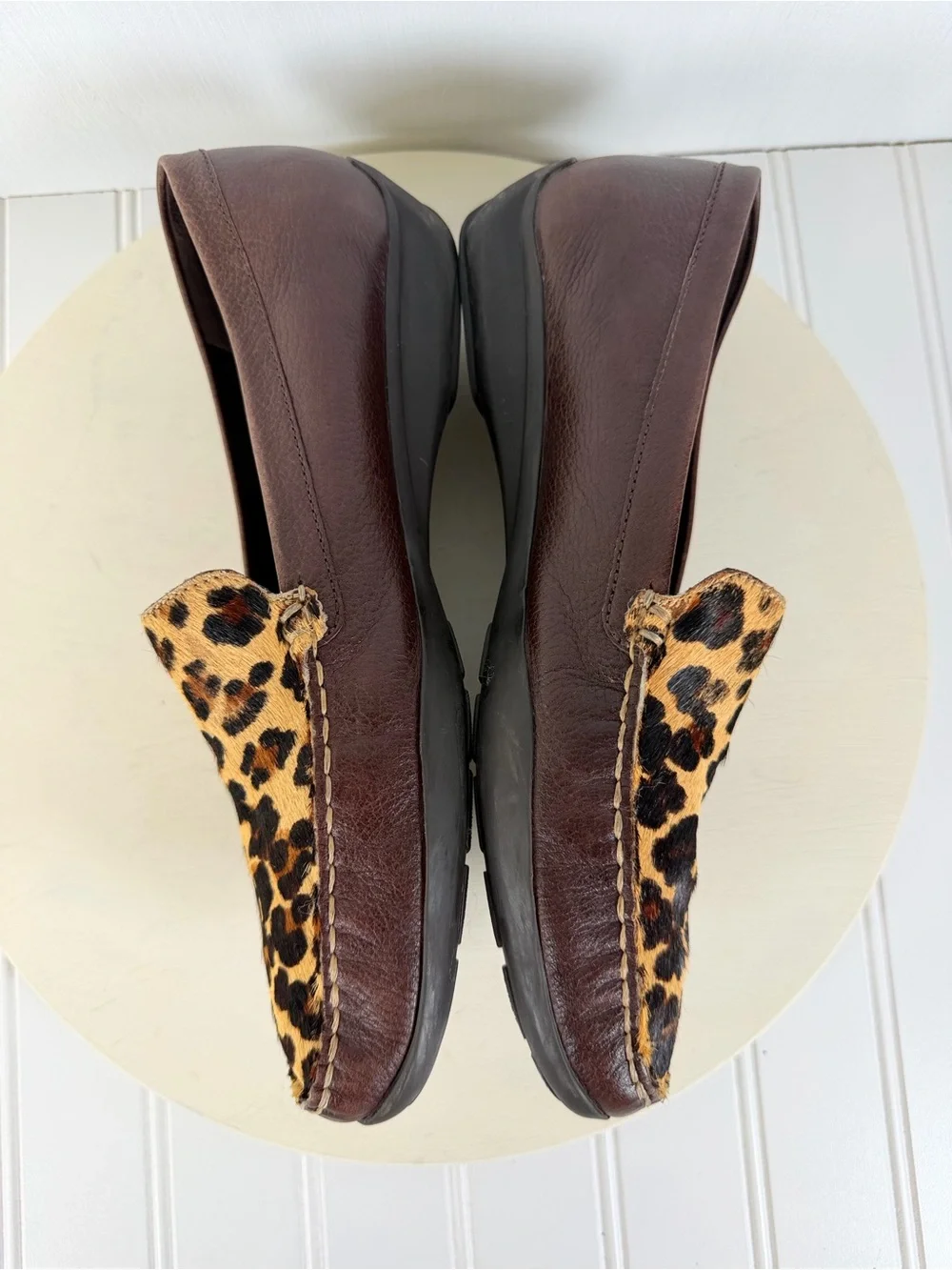 Vintage Studio C Womens Brown Leather Cheetah Calf Hair Slip-on Loafers Sz 41/10